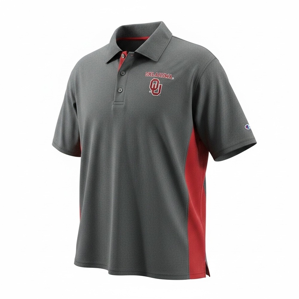 Champion Oklahoma Sooners Polo Golf Mens XL Gray Red Embroidered Logo NCAA